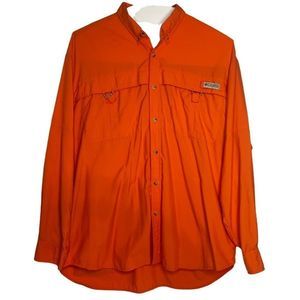 Columbia Sportswear Mens Button Shirt Sz L Orange Wicking Outdoors